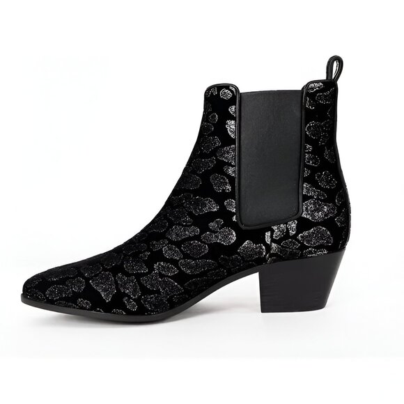 Saint Laurent YSL Black Leather Leopard Holiday Ankle Boots Booties 37.5 7.5 - Picture 2 of 10